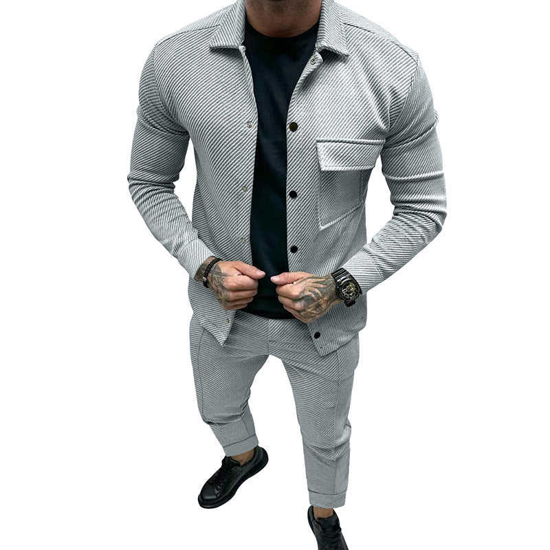 Fashionable casual set for men with a textured top and elastic pants Chic and Style