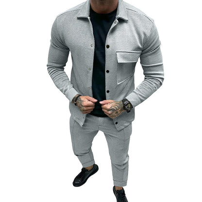 Fashionable casual set for men with a textured top and elastic pants Chic and Style
