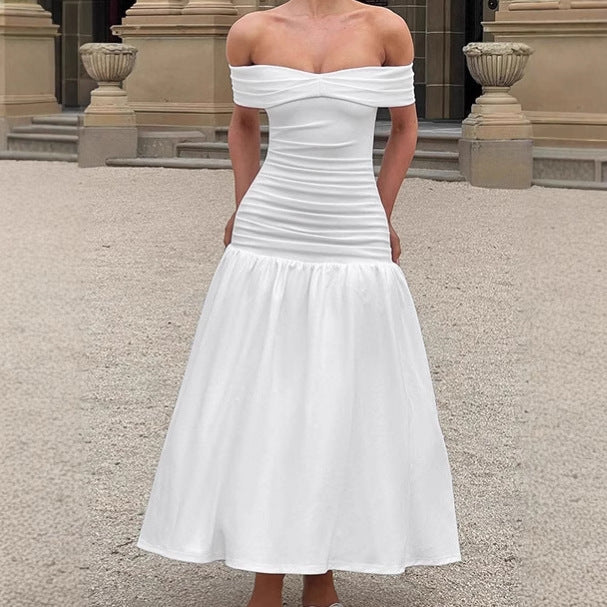 Robe maxi off-shoulder de haute qualité pour femmes avec une coupe cintrée et une jupe fluide Chic und Stil