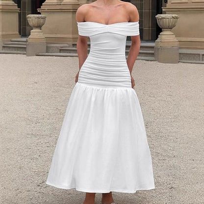 Robe maxi off-shoulder de haute qualité pour femmes avec une coupe cintrée et une jupe fluide Chic und Stil