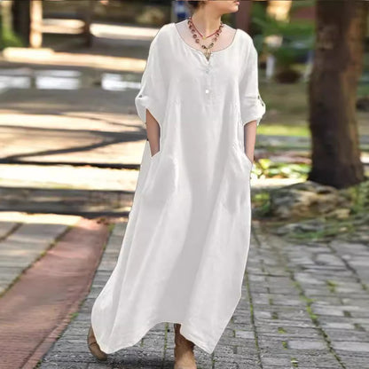 Robe maxi aérienne pour femmes avec poches latérales pratiques et détails en boutons Chic und Stil
