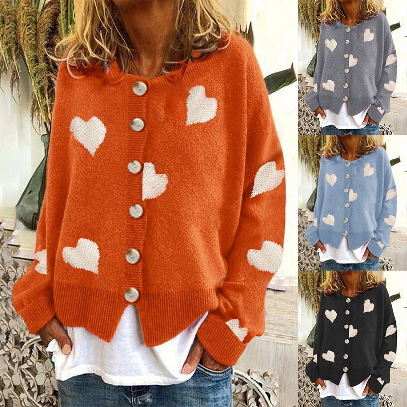 Knit jacket for women with heart pattern and button placket Chic und Stil