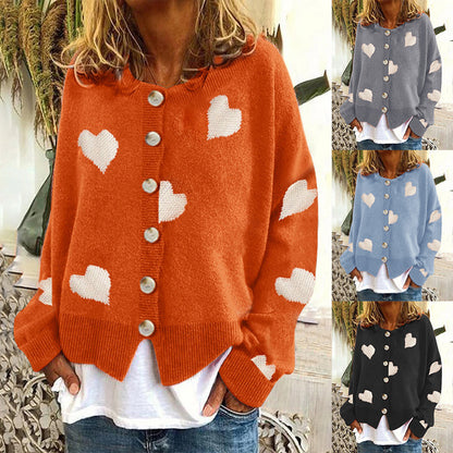 Knit jacket for women with heart pattern and button placket Chic und Stil
