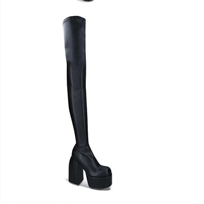 Bottes au-dessus du genou pour femmes avec un talon bloc épais et un matériau supérieur élastique Chic und Stil