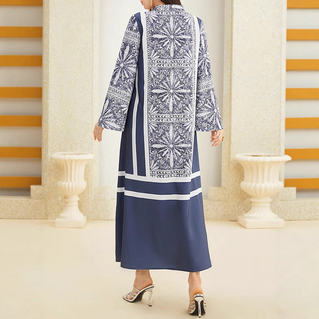 Robe maxi pour femmes avec col montant élégant et manches évasées Chic und Stil