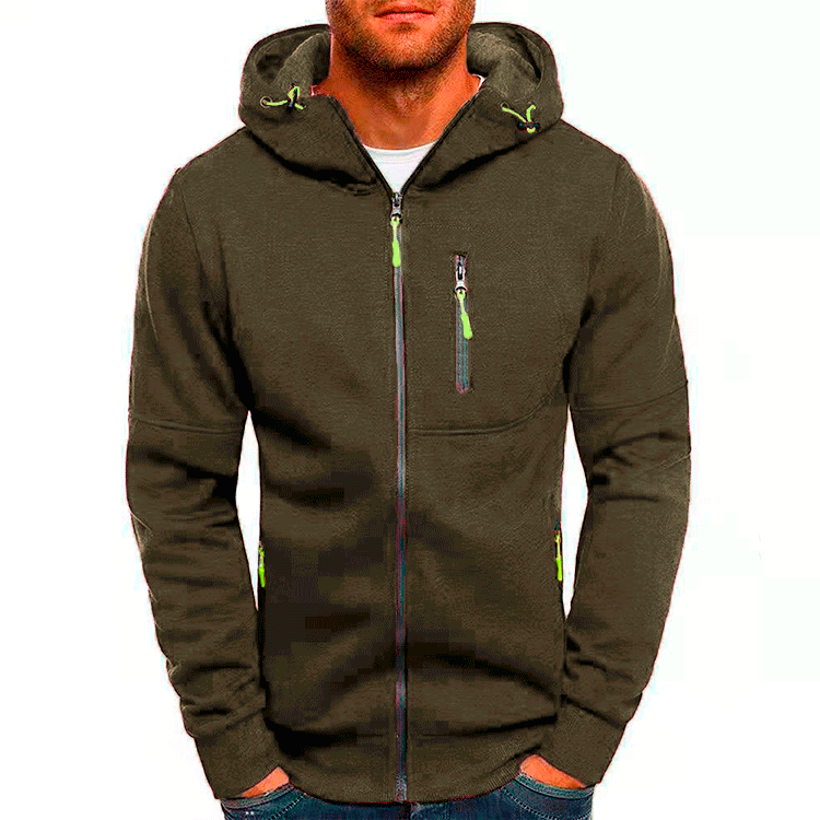 Functional jacket for men with practical zippered pockets and an adjustable hood edge Chic and Style