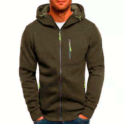 Functional jacket for men with practical zippered pockets and an adjustable hood edge Chic and Style