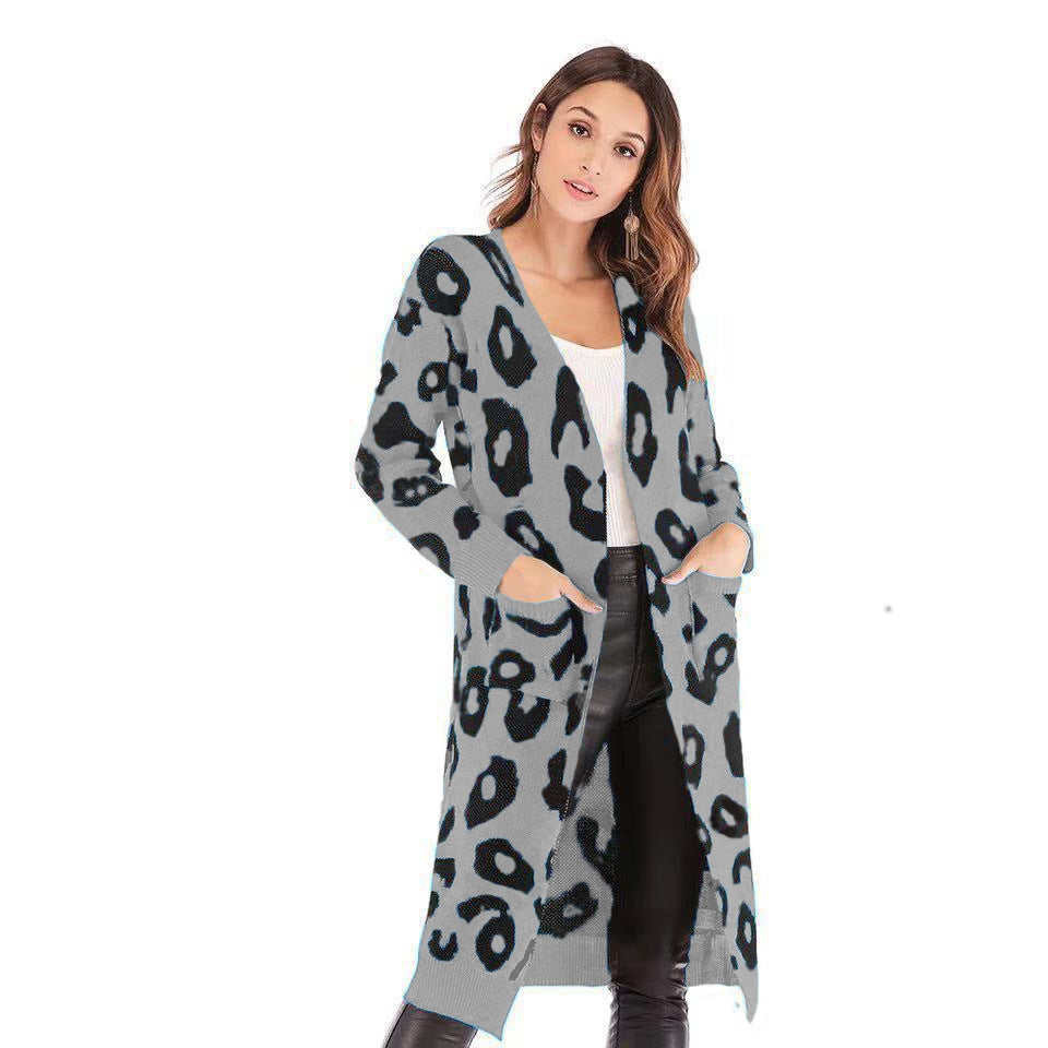 Cardigan en maille épaisse pour femmes avec motif léopard et poches pratiques Chic und Still