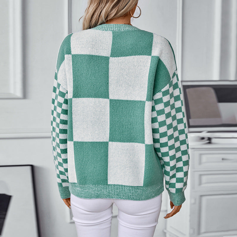 Pull femme tendance à motif carreaux et coupe décontractée Chic und Stil