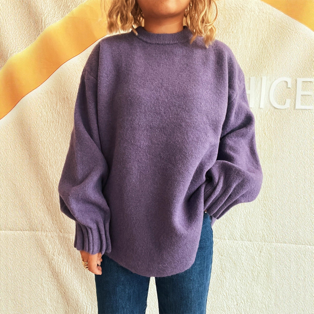 Pull en tricot décontracté pour femme avec col rond large et texture floconneuse Chic und Stil