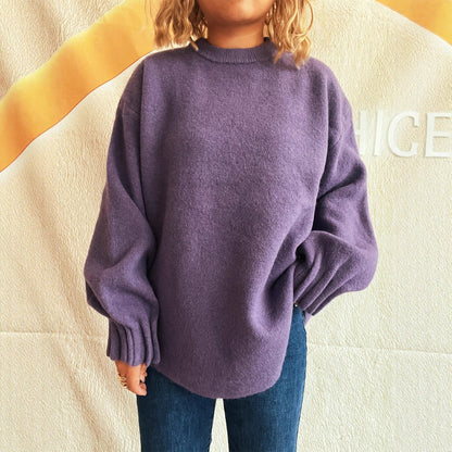 Pull en tricot décontracté pour femme avec col rond large et texture floconneuse Chic und Stil