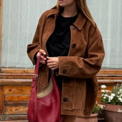 Dames élégante veste en daim dans un style surdimensionné Chic und Stil