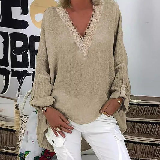 Blouse décontractée à manches longues pour femme avec décolleté en V et détails décoratifs Chic und Stil