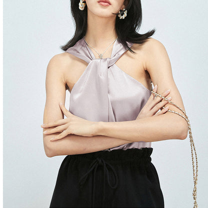Top Satin à Col Halter Élégant Chic und Stil