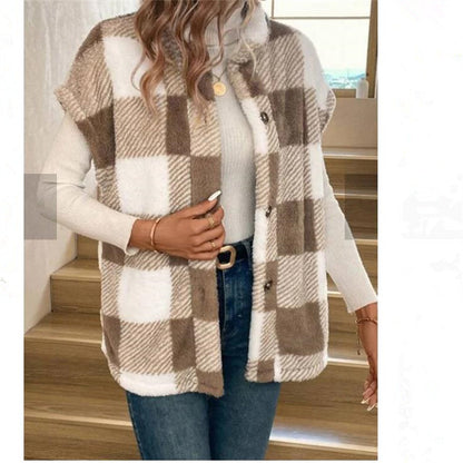 Dames Gîte Fleece-Veste à Motif Carreaux Chic und Stil