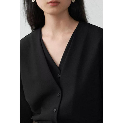 Blouse Femme Boutonnée à Col V avec Manches Plissées Chic und Stil