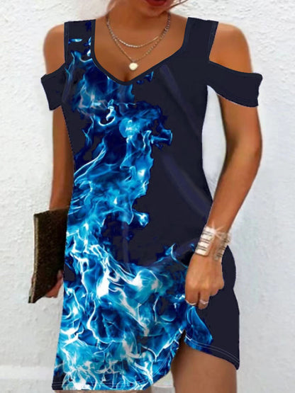 Dames Cold Shoulder Graphique Mini Robe Chic und Stil