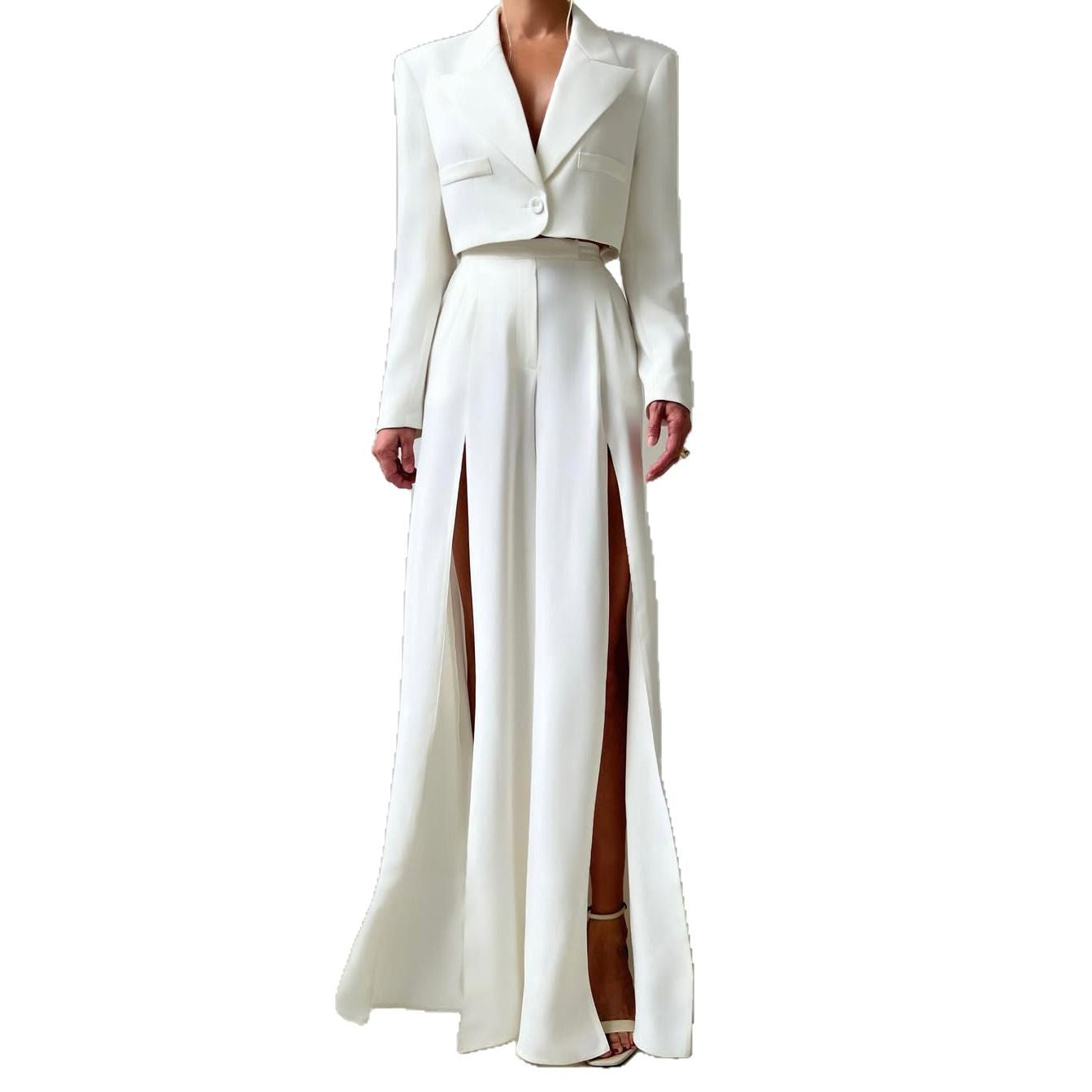 Dames élégant Crop-Blazer avec jupe maxi fendue Chic und Stil