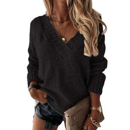 Pull femme à col en V tendance avec design texturé et manches larges Chic und Stil