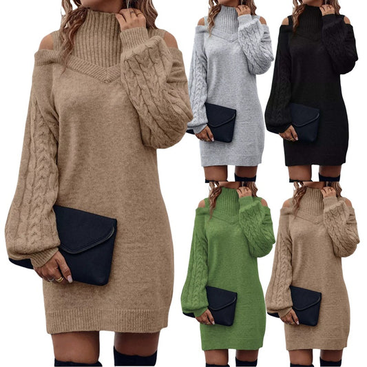 Robe en tricot pour femmes avec épaules découvertes et col montant structuré Chic und Stil