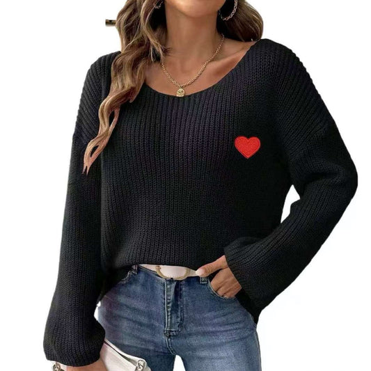 Dames Pull en maille décontracté avec application en forme de cœur Chic und Stil