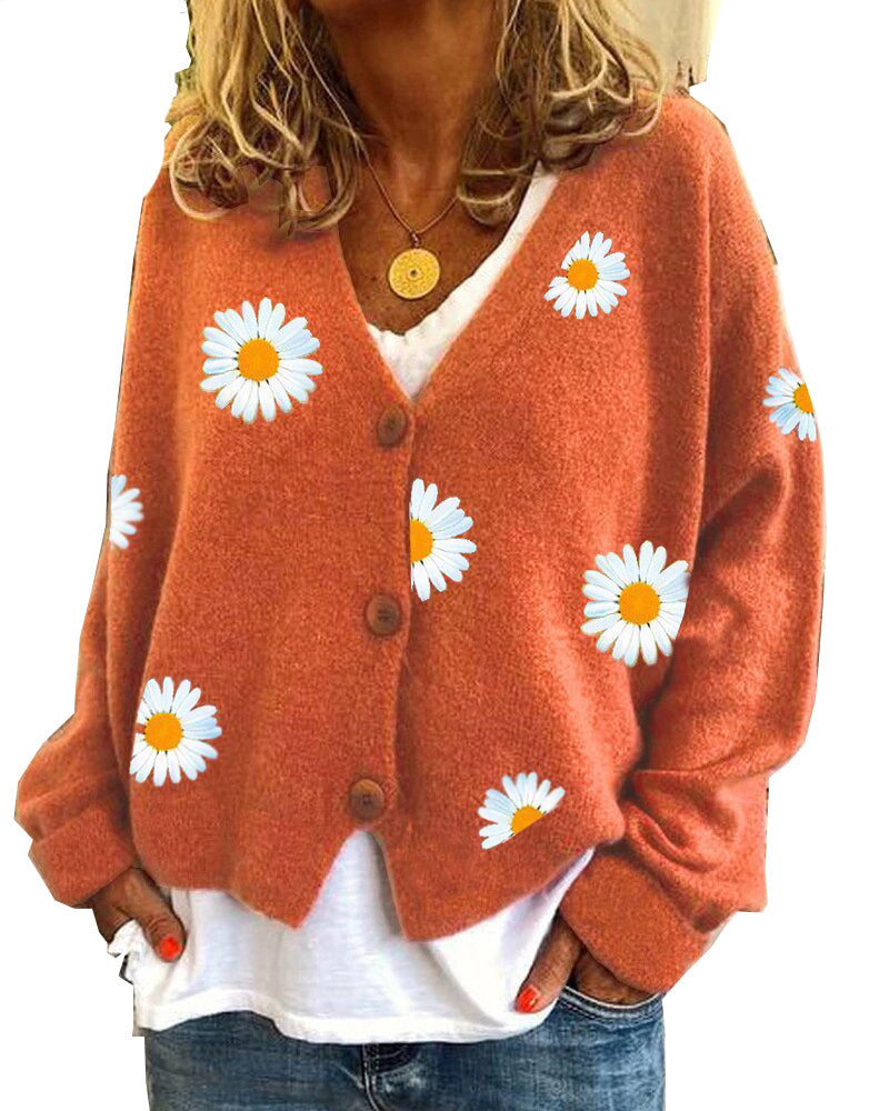 Knitted jacket for women with floral embroidery and V-neck Chic und Stil