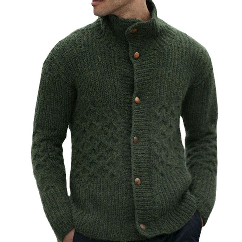 Men's knit jacket with decorative cable pattern and practical high collar Chic and Style
