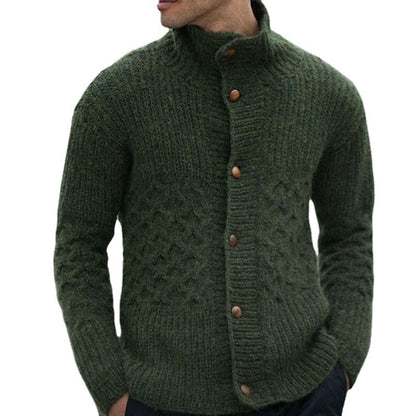 Men's knit jacket with decorative cable pattern and practical high collar Chic and Style