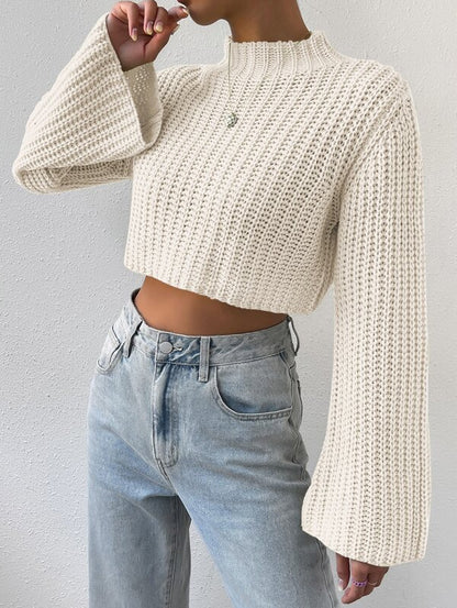 Pull crop décontracté pour femmes avec des manches larges et un design structuré Chic und Stil