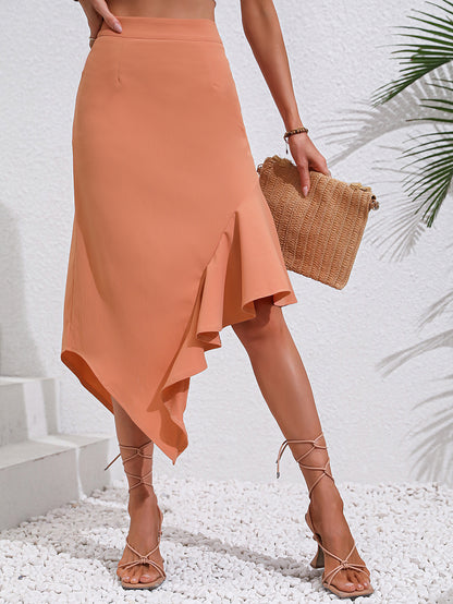Jupe maxi asymétrique pour femmes avec volants élégants et taille haute Chic und Stil
