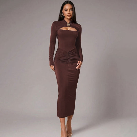 Robe à épaules nues pour dames avec fronces et manches longues Chic und Stil