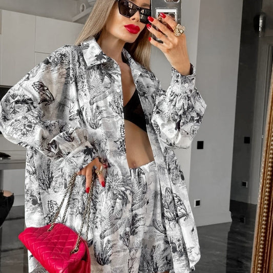 Ensemble haut et shorts pour femmes avec impression florale et manches longues Chic und Stil