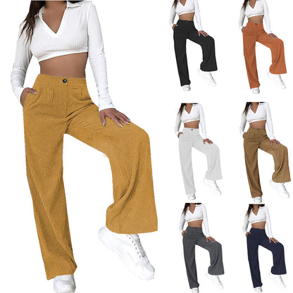 High-waisted wide corduroy pants for women with side pockets Chic and Style