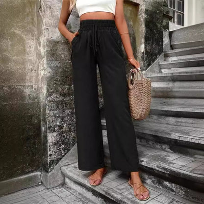Women Stylish Leisure Pants with Elastic Waistband and Side Pockets Chic and Style