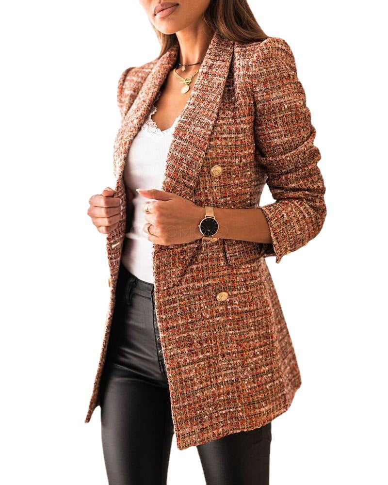 Dames Blazer élégant en tweed à double boutonnage avec épaulettes Chic und Stil