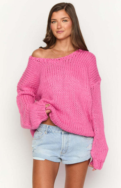 Pull en tricot oversized pour femmes avec épaules dénudées et manches volumineuses Chic und Stil