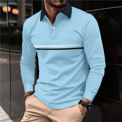 Chemise polo à manches longues pour hommes avec motif rayé moderne Chic und Stil