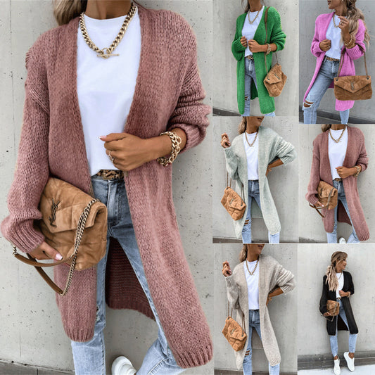 Dames Gros Tricot Cardigan avec devant ouvert et manches enroulées Chic und Stil