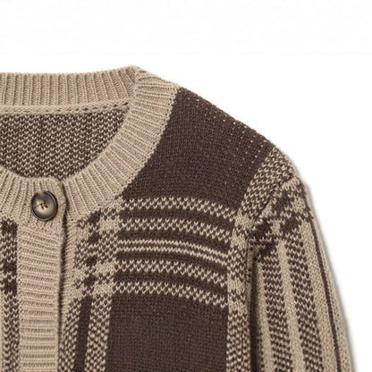 Pull-over en tricot à carreaux tendance pour femmes avec patte de boutons et col rond Chic und Stil