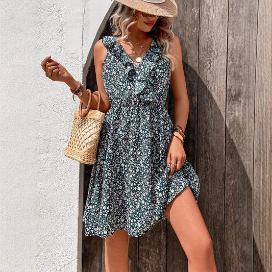Robe maxi femmes avec détails volantés et motif floral Chic und Stil