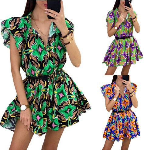 Robe mini à ligne A fluide pour femmes avec manches à volants Chic und Stil