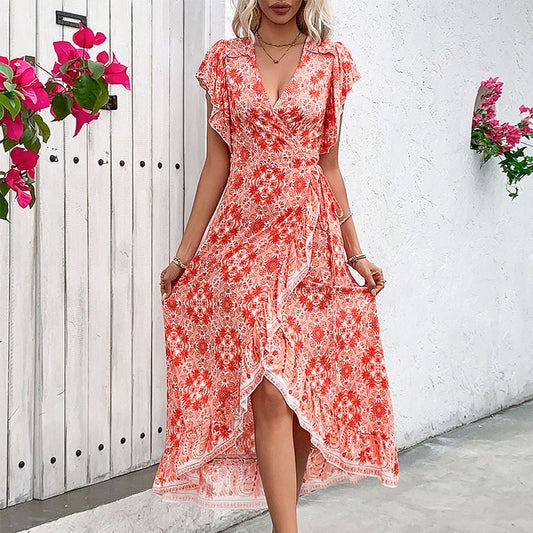 Robe maxi élégante à encolure cache-cœur avec détails volants Chic und Stil
