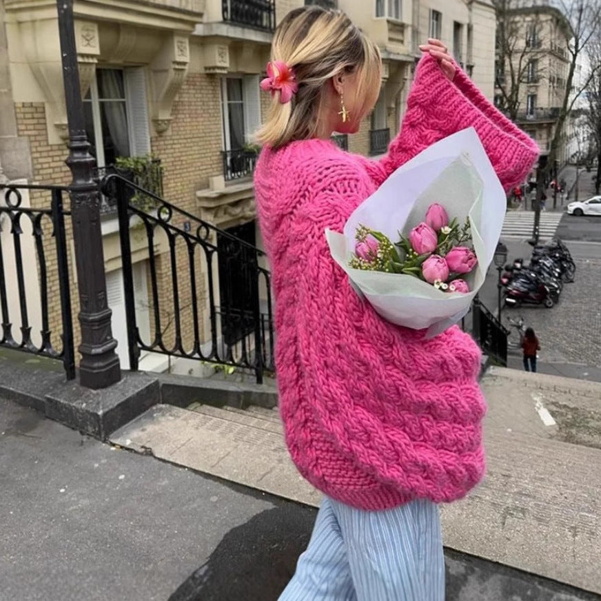 Pull en tricot surdimensionné pour femmes avec motif de torsade Chic und Stil