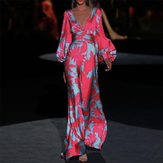 Robe maxi pour femmes avec décolleté en V profond et manches volumineuses Chic und Stil