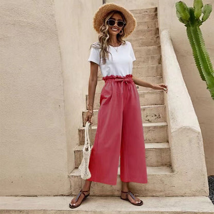 Ladies Elegant Culotte Pants with Chic Elastic Waist