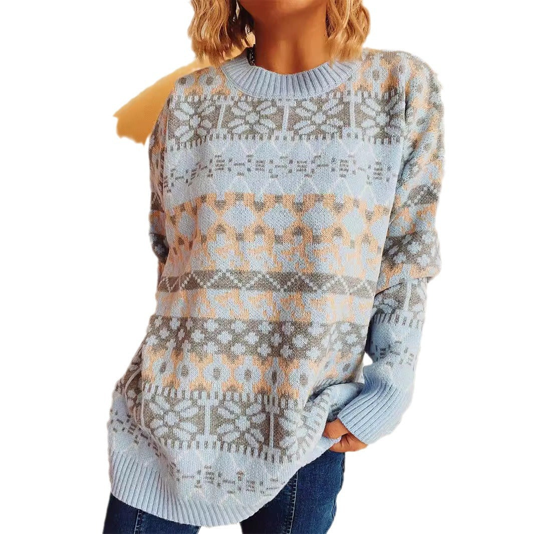 Pull en tricot confortable pour femmes avec un motif d'hiver et une coupe décontractée Chic und Stil