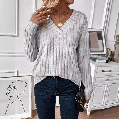 Pull femme à col V avec structure en rib Chic und Stil