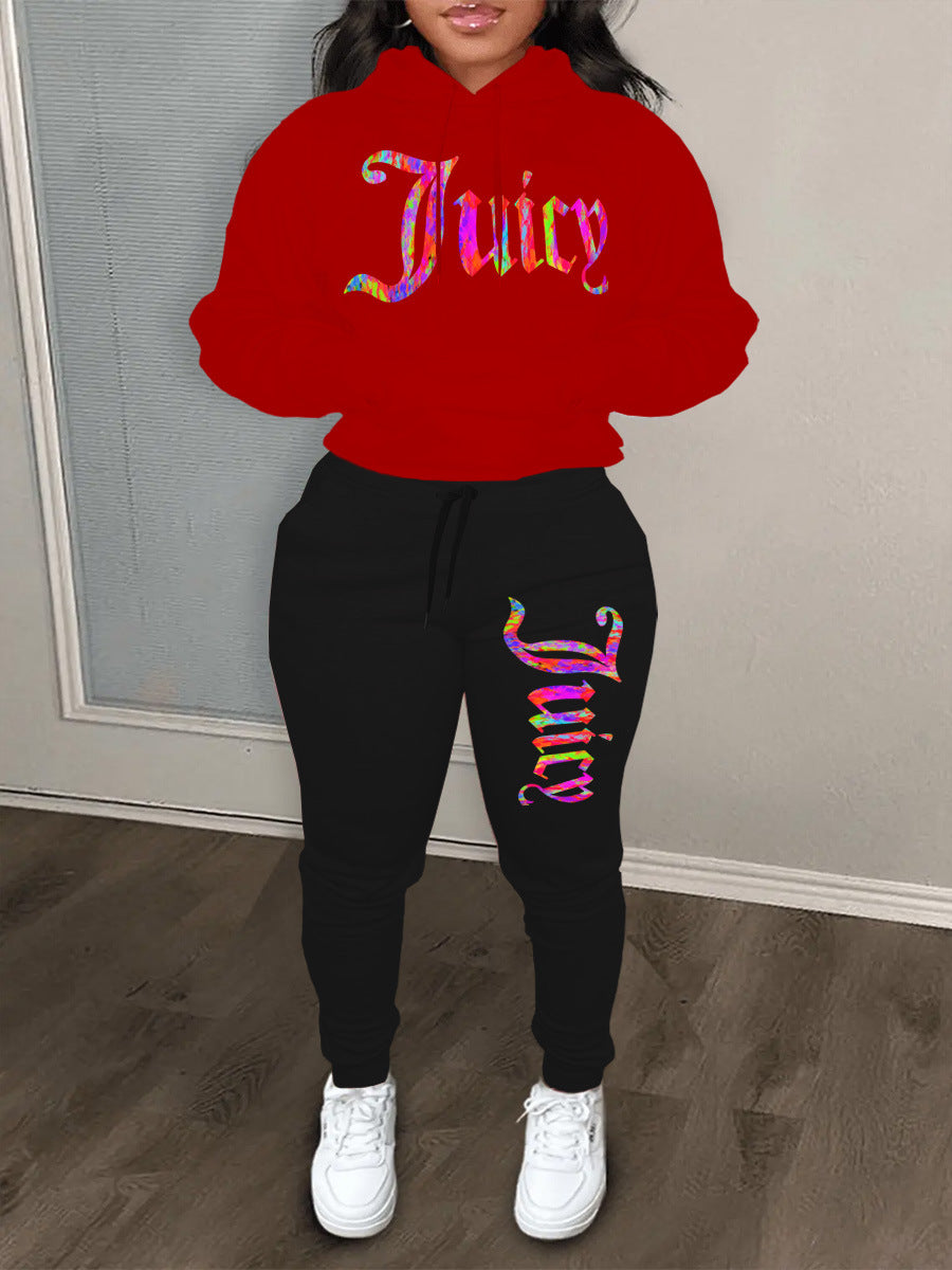 Women's sporty hoodie set and jogger pants with unique graphic print Chic and Style
