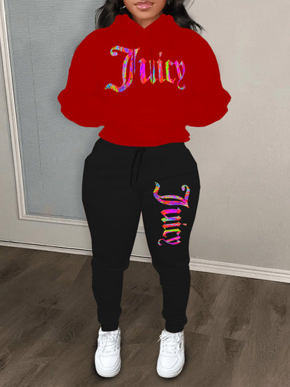 Women's sporty hoodie set and jogger pants with unique graphic print Chic and Style