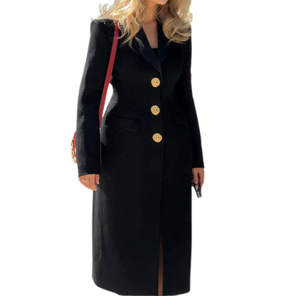 Dames élégant manteau maxi avec boutons décoratifs et poches pratiques Chic und Stil